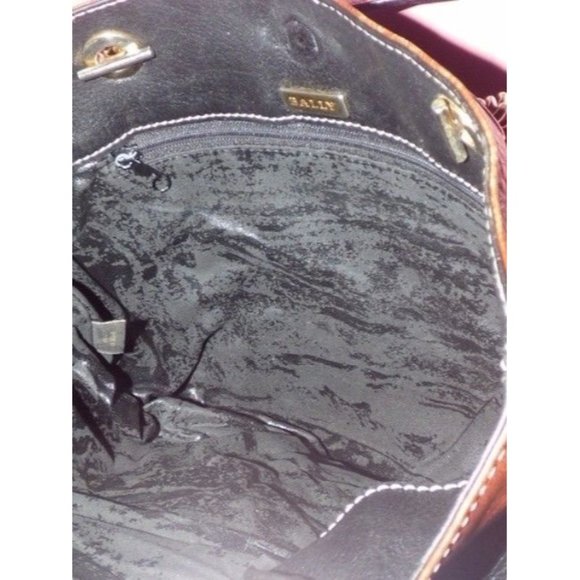 Vintage Bally Black Pebbled With Smooth Brown Leather Satchel - Picture 7 of 9